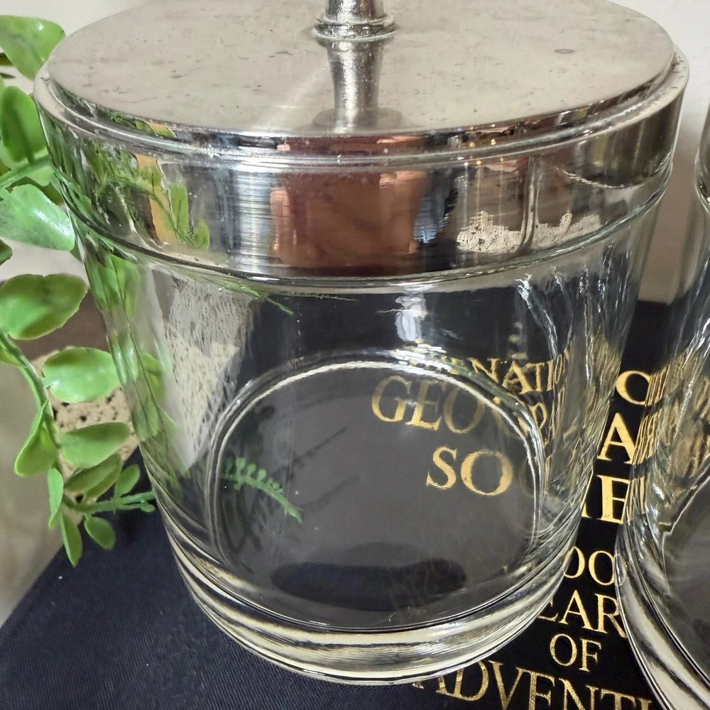 Vintage Set of 2 Glass Apothecary Jars with Silver Metal Lids and Finials